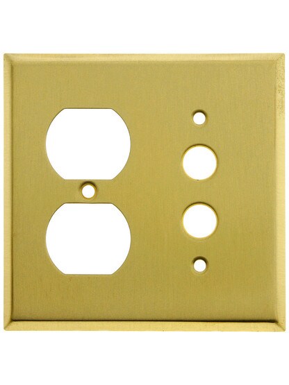 Classic Combo Push Button Switch / Duplex Cover Plate In Satin Brass.